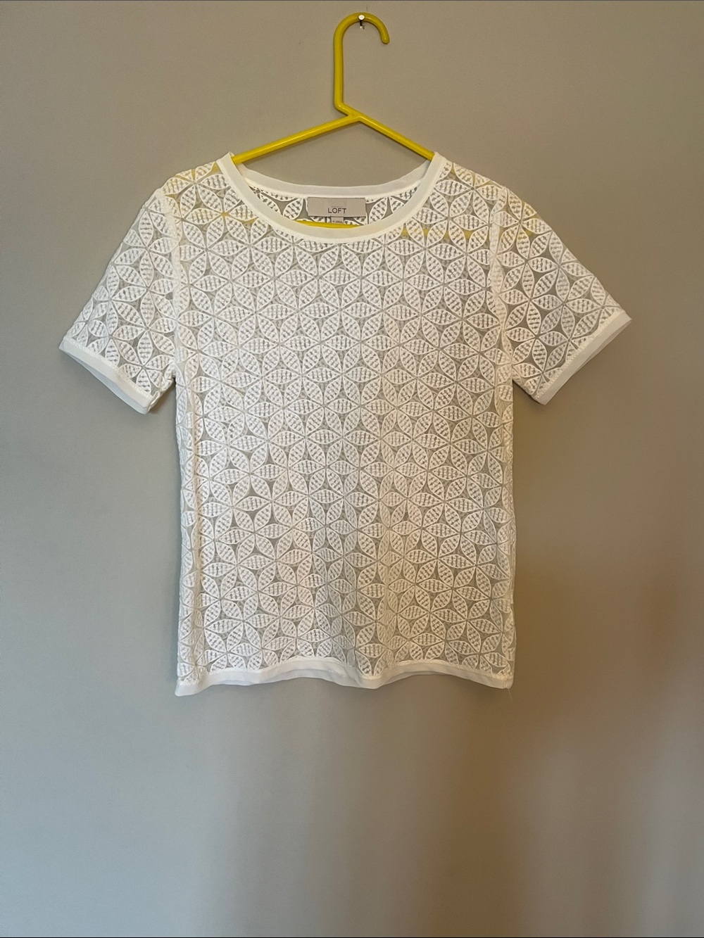LOFT White Geometric Lace Short-Sleeve Top
